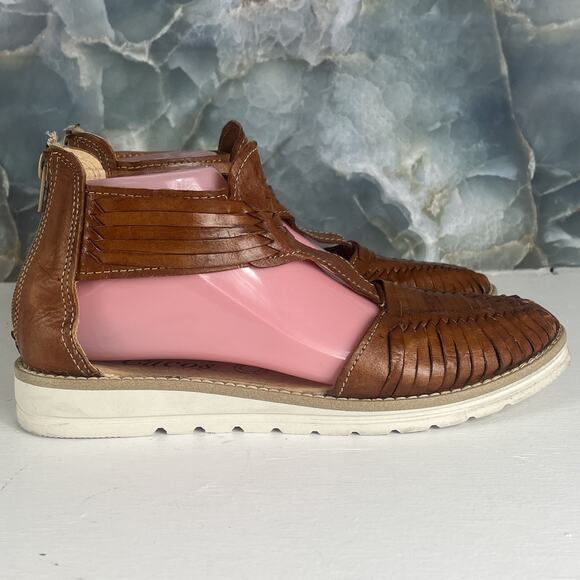 Cucos Calzado Sandals Women's Size 9 Brown Leather Braided Back Zip Up Mexico - Picture 4 of 9